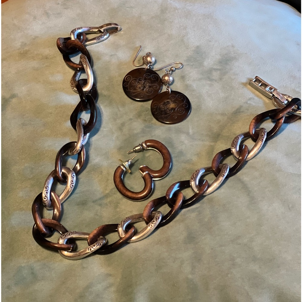 Brighton Tortoise shell and silver necklace with two sets of matching earrings.